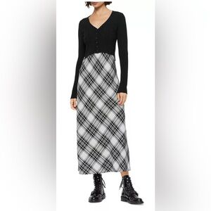 ALLSAINTS Gray and Black Plaid Nina Two-Piece Slip Dress Cardigan